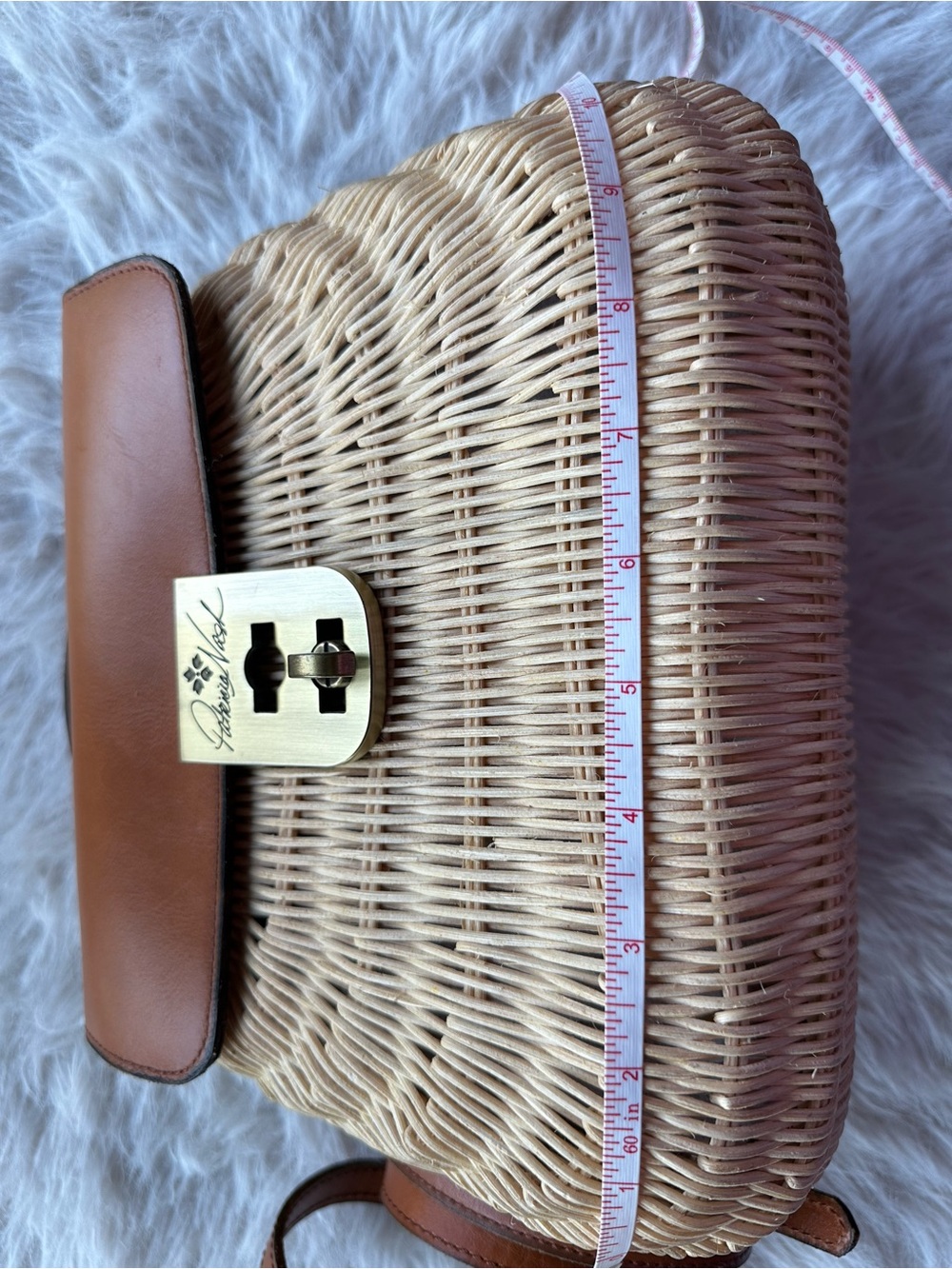 Patricia Nash Tan Leather & Woven Straw Crossbody Bag basket satchel - Picture 13 of 16